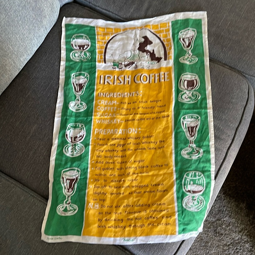Irish Coffee Vintage Linen Tea Towel / Vintage Coffee Bar Towel